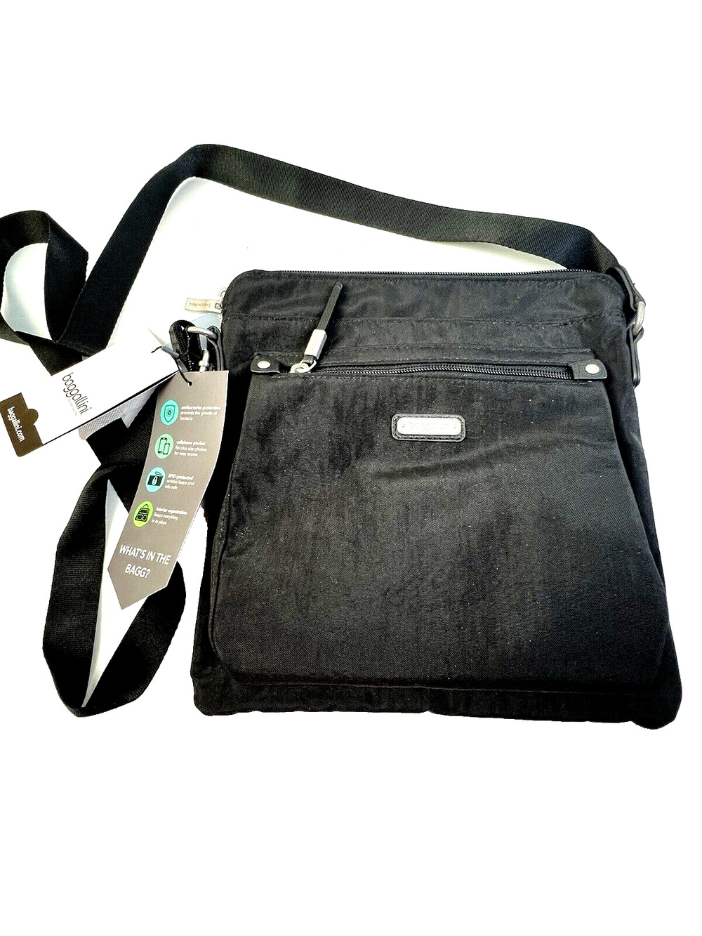 baggallini Crossbody Bag Black RFID Protection Organization Antibacterial Pocket